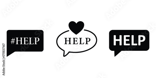 help icons with speech bubbles and a heart. help speech bubbles