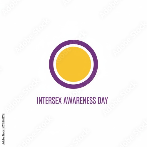 Celebration of Intersex Awareness Day with a bright yellow circle and purple outline design