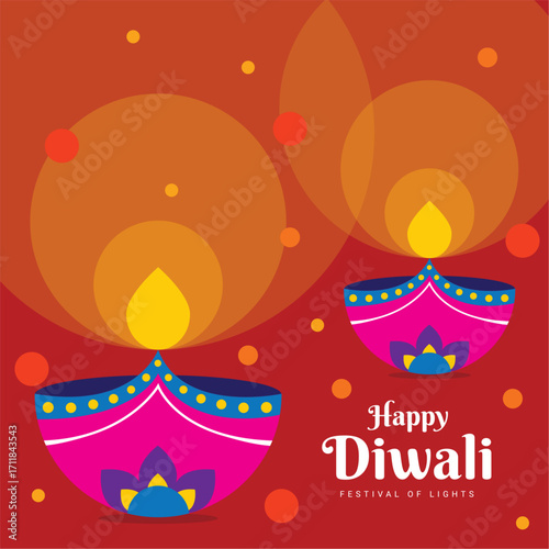 Vector illustration of Happy Diwali. Diwali Diya Lantern. Festival of Lights