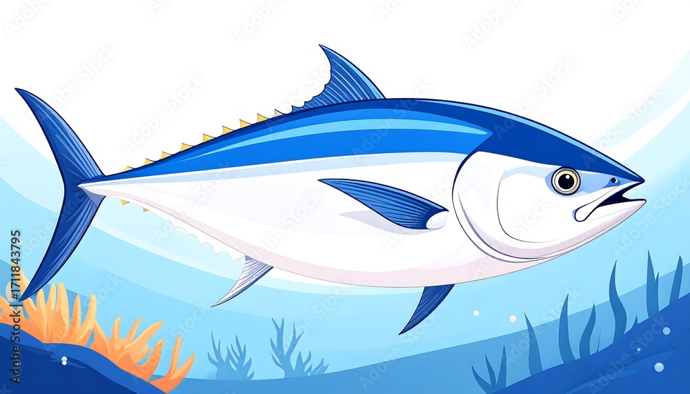 Obraz premium Tuna swimming in underwater scene