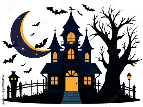 Spooky haunted house vector illustration for creepy mansion halloween designs scalable eps