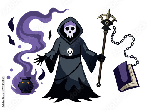 Vector illustration of a grim reaper with scythe for halloween vector graphics