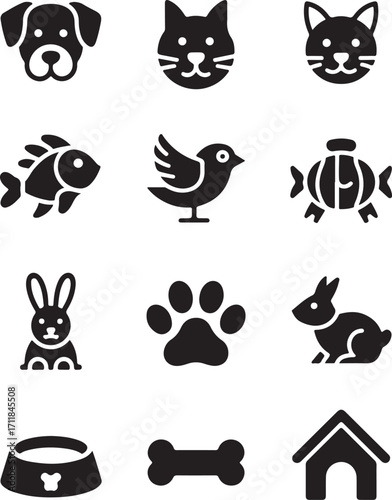 Adorable pets icons for veterinary designs modern