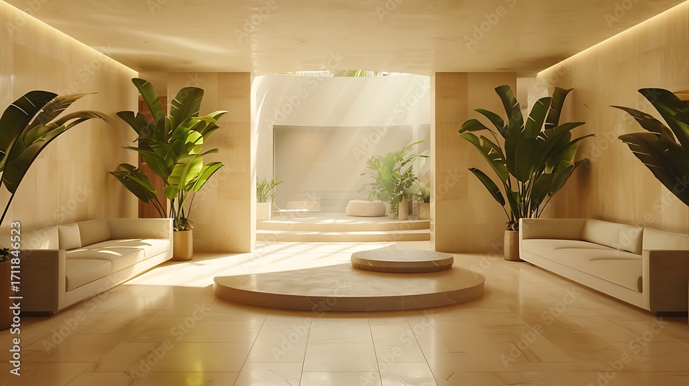 Fototapeta premium Sleek Modern Minimalist Living Room Design in Neutral Tones
