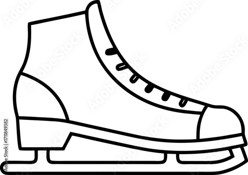 Outline of Ice Skates Minimal Winter Sport Icon Vector Illustration, Winter Ice Skates Line Art Vector, Figure Skating Skates Outline Icon Illustration, Winter Sports Equipment Minimal Vector