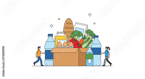 Community members deliver a box of fresh food and groceries to those in need.