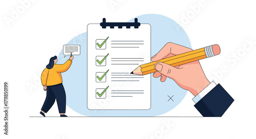 A checklist with tasks being completed by a person using a pen.