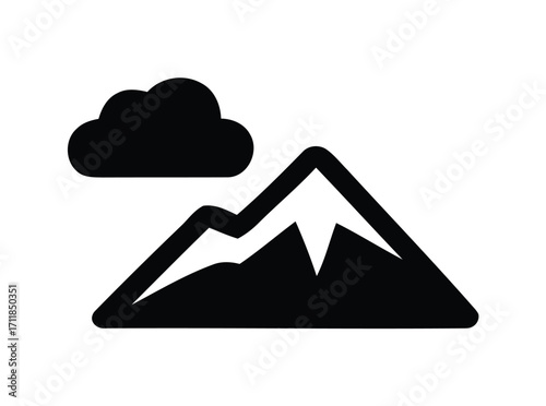 mountain peak with a cloud. vector illustration of a mountain icon