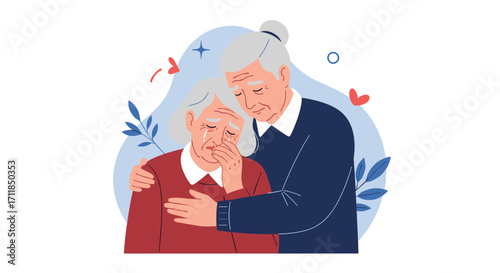 Comforting a crying elderly woman with tenderness and empathy.