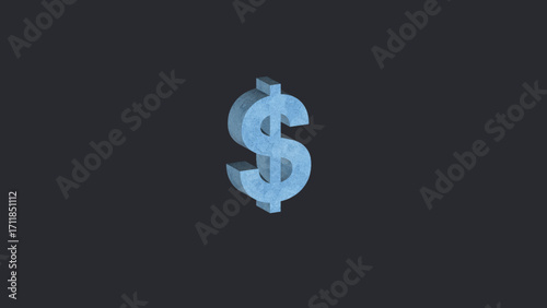 Minimal 3D render of the dollar sign ($) placed on a clean dark background, symbolizing global finance and trade.