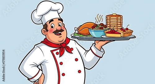Cartoon Chef with Meal.