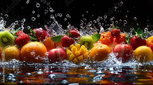 Invigorating splash of fresh fruits for a healthy lifestyle promotion or vibrant summer campaign