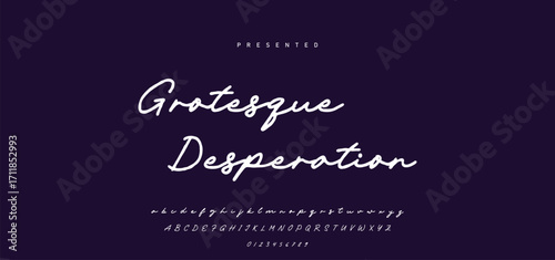 Hand drawn calligraphic vector font. Distress grunge texture. Modern script calligraphy type. ABC typography latin alphabet.