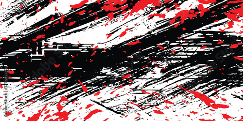 Dynamic abstract art with energetic brushstrokes and vivid red accents isolated on white background