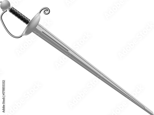 Straight steel sword with guard and grip, ideal for display, film props, or product imagery.
