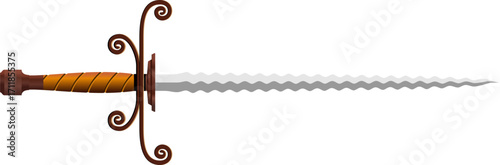 Illustration of a decorative dagger with a wavy blade and ornate crossguard, suitable for fantasy, gaming, and branding visuals.