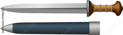 Pair of blades with wooden handle and sheath; suitable for product photography, marketing materials, and design mockups.