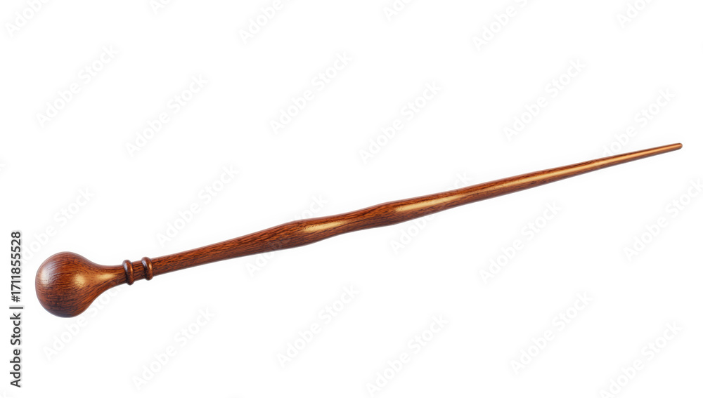 Naklejka premium Elegant wooden wand isolated on transparent background, perfect for casting spells and adding a touch of magic to any occasion, a whimsical accessory for wizards