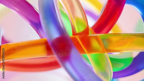 Abstract Colorful Plastic Rings Interlocking and Rotating Macro