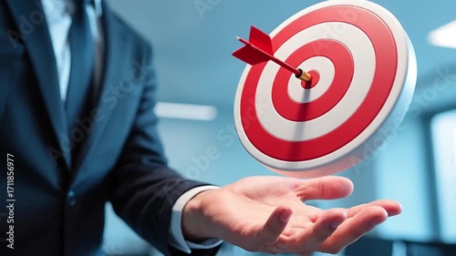 Businessman Holding Target with Arrow, Achieving Goals Success Concept