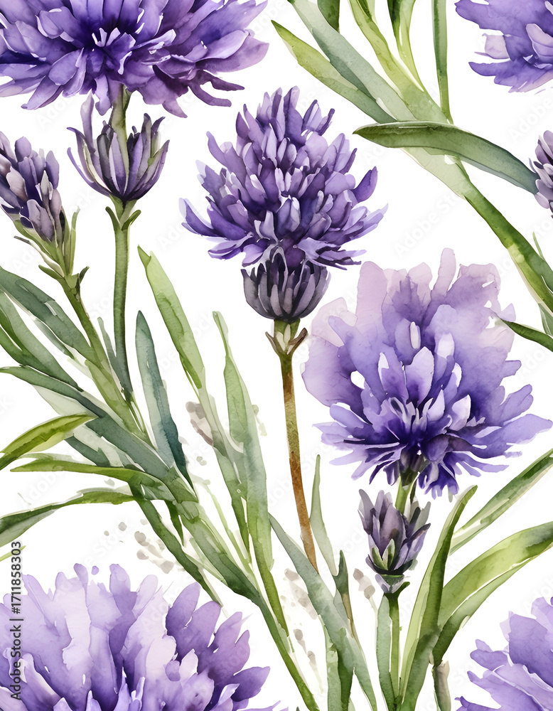 Fototapeta premium Purple Cornflower in Watercolor Style