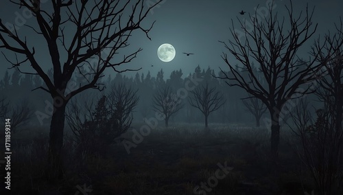 Spooky Forest at Night Full Moon