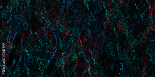 Abstract glowing neon blue and red wavy lines on dark background seamless pattern texture vector