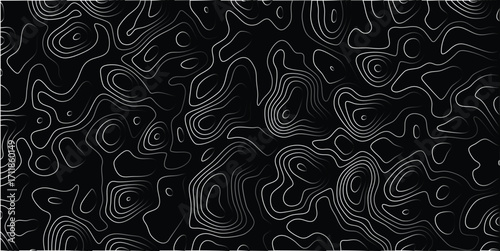 Abstract topographic map contour lines pattern black and white gradient background seamless vector graphic