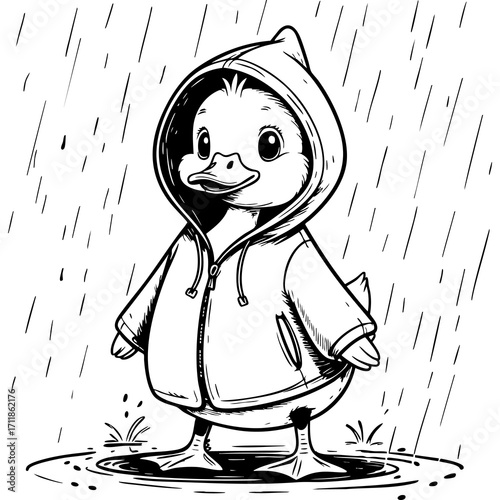 Cute duck in raincoat