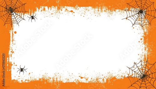Halloween Spider Web Border Orange grunge frame
