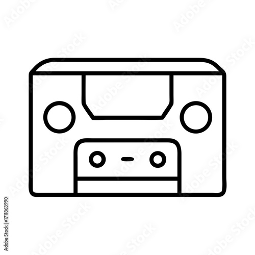 Simple outline drawing of a vintage cassette player isolated on transparent background