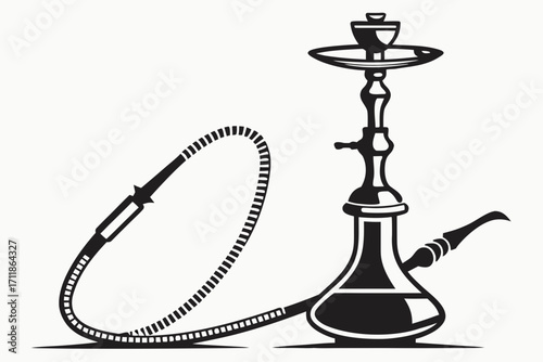 Black and White Hookah Pipe Illustration.