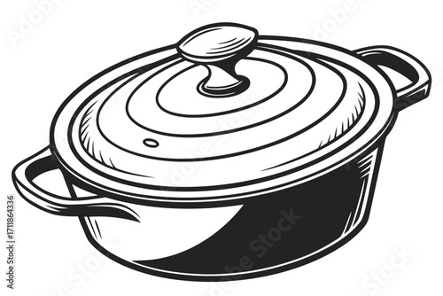 Black and White Illustration of a Dutch Oven.