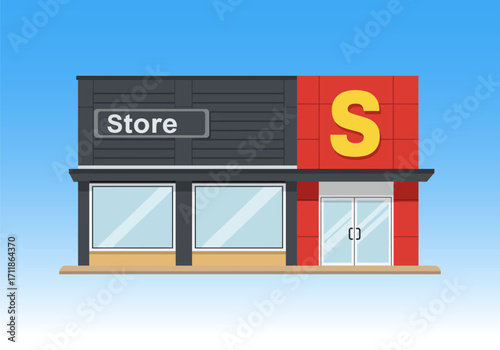 Illustration of a Storefront with a Red and Black Facade and Large Letter S