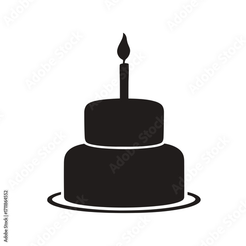 Vector illustration of a sweet birthday cake with candles and a bell on a hotel reception desk, perfect for a celebration or service icon