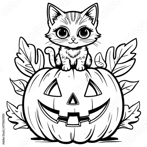 Kitten on Pumpkin Leaves