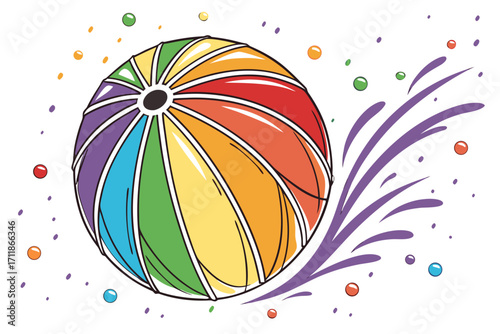 Colorful Beach Ball with Confetti and Splashes.