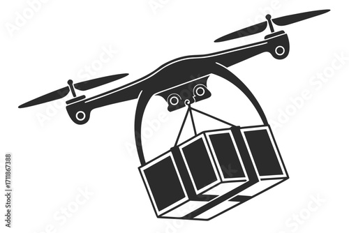 Drone delivering packages in the sky.