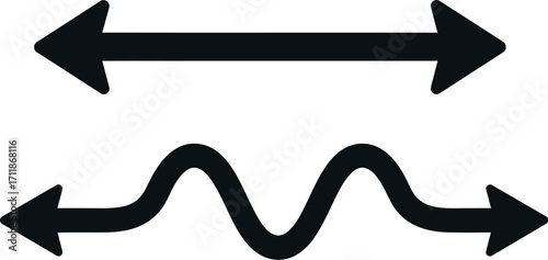 Two black arrows indicating direction, one straight and one wavy, against a white background.