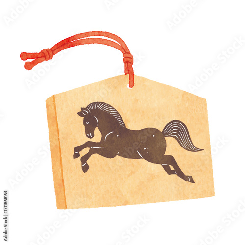 馬の絵が描かれた絵馬のイラスト｜Japanese Ema with Horse Illustration