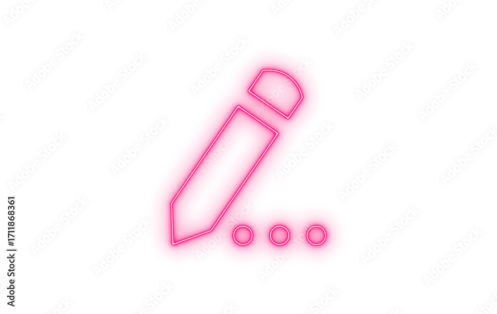 Vibrant colorful neon style pencil icon with three dots, symbolizing editing, writing, digital creation, modern glowing graphic element, isolated on transparent background.