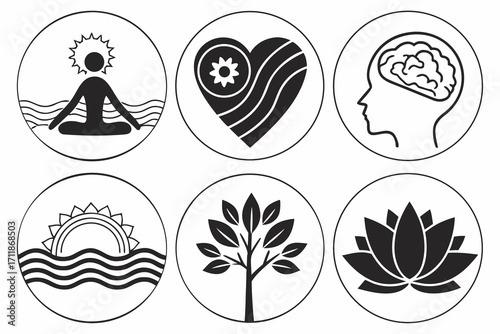 Holistic Wellness Icons Set for Mind Body and Soul.
