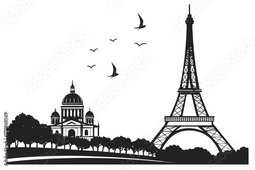 Iconic Paris Skyline Silhouette with Eiffel Tower and Dome 1.