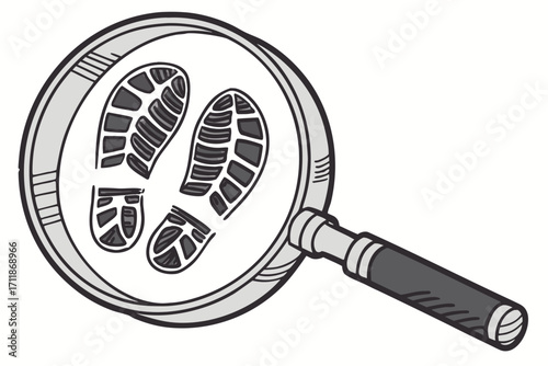 Magnifying Glass Over Footprints Investigation.