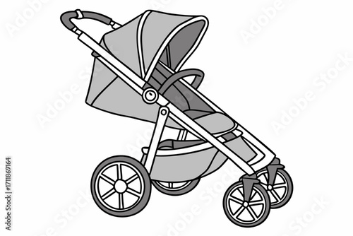 Modern Gray Baby Stroller Illustration.