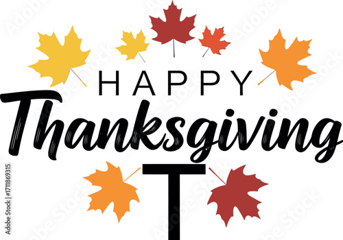 Warm autumn leaves surround festive "Happy Thanksgiving" text