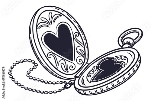 Ornate Heart Locket with Pearl Necklace.