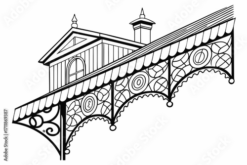 Ornate Victorian Building Facade with Decorative Awning.