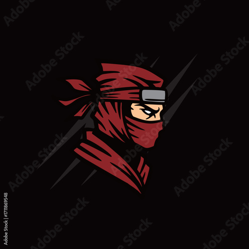 red ninja hood mascot logo design for gaming team