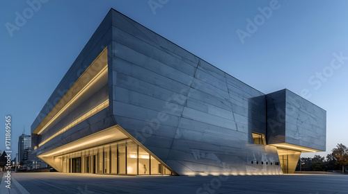 Exterior futuristic modern architecture with abstract geometric facade design and creative building pattern